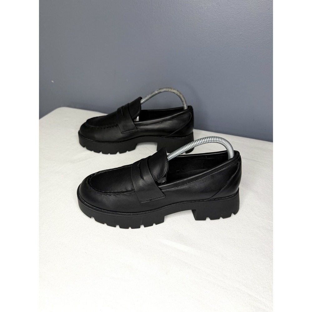 DV Dolce Vita Shoes Womens 7 Black Frazier Loafers Flats Faux Leather Lug Sole